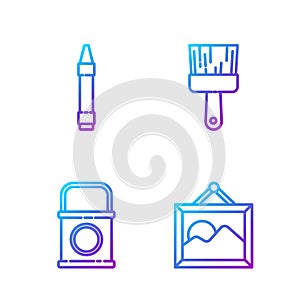 Set line Picture landscape, Paint bucket, Wax crayons for drawing and Paint brush. Gradient color icons. Vector