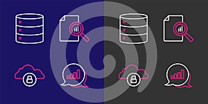 Set line Pie chart infographic, Cloud computing lock, Document with and Server icon. Vector