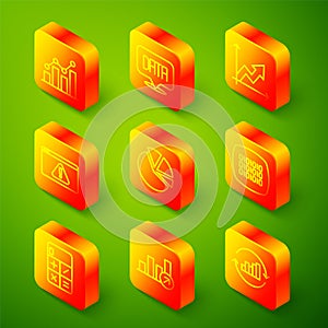 Set line Pie chart infographic, Data analysis, Financial growth, Browser with exclamation mark, Binary code, Calculator