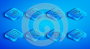 Set line Pie chart infographic, Financial growth, Search cloud computing, Server, Processor CPU, Binary code, and Data