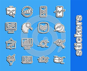 Set line Pie chart infographic, Search data analysis, Financial growth, Mobile stock trading, people, Stocks market