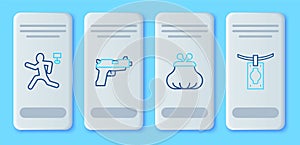 Set line Pistol or gun, Wallet, Murder and Money laundering icon. Vector