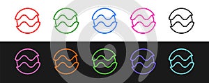 Set line Planet icon isolated on black and white background. Vector