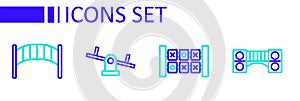 Set line Playground kids bridge, Education logic game, Seesaw and icon. Vector