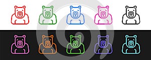 Set line Polar bear head icon isolated on black and white background. Vector