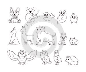 Set line pop animals icons isolated