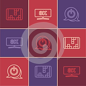 Set line Portable video game console, Power button and Computer monitor icon. Vector