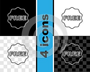 Set line Price tag with an inscription Free icon isolated on black and white, transparent background. Badge for price