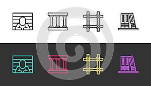 Set line Prisoner, window, and Office folders on black and white. Vector