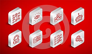 Set line Processor CPU, Artificial intelligence AI, robot, Neural network, Binary code and Robot setting icon. Vector