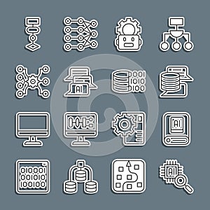 Set line Processor CPU, Artificial intelligence AI, Server, Data, Robot setting, Chat, Neural network, Algorithm and