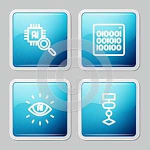 Set line Processor CPU, Binary code, Artificial intelligence AI and Algorithm icon. Vector