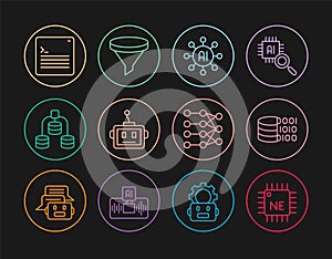 Set line Processor CPU, Binary code, Neural network, Artificial intelligence robot, Server, Data, Web developer