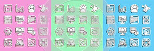 Set line Processor with CPU, Cloud technology data transfer, Server, Data, Web Hosting, Social network, Monitor graph