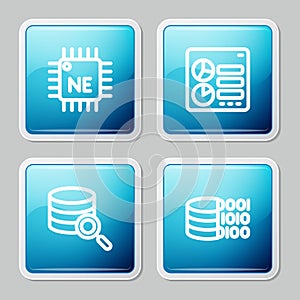 Set line Processor CPU, Computer api interface, Server and Binary code icon. Vector