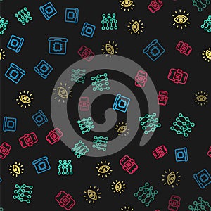 Set line Processor CPU, Neural network, Artificial intelligence AI and on seamless pattern. Vector