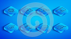 Set line Processor CPU, Pie chart infographic, Search with folder, Data analysis, Network cloud connection, Browser
