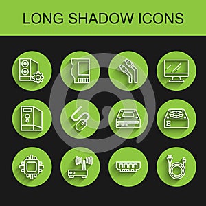 Set line Processor with CPU, Router and wi-fi signal, Case of computer, RAM, random access memory, Electric plug