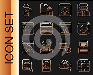 Set line Processor with CPU, Server, Data, Web Hosting, Cloud technology data transfer, Failed access cloud storage