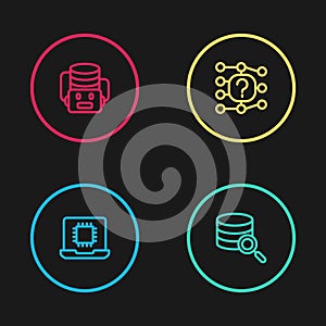 Set line Processor CPU, Server, Neural network and Artificial intelligence robot icon. Vector
