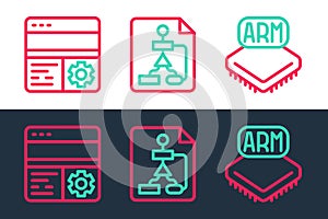 Set line Processor, Debugging and Flowchart icon. Vector