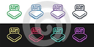 Set line Processor icon isolated on black and white background. CPU, central processing unit, microchip, microcircuit