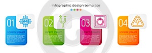 Set line Processor with microcircuits CPU, Electric cable, Electric light switch and High voltage. Business infographic