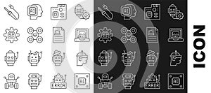 Set line Processor with microcircuits CPU, Smart glasses, Creating robot, Motherboard digital chip, Drone, Robot