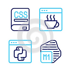 Set line Processor, Python programming language, Software and Books about icon. Vector