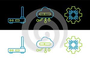 Set line Processor, Router and wi-fi signal and Internet of things icon. Vector