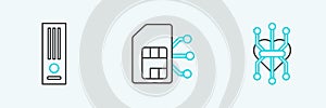 Set line Processor, Video game console and Sim card icon. Vector