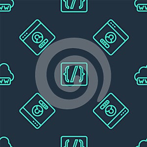 Set line Programming language syntax, Create account screen and Web development on seamless pattern. Vector