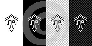 Set line Property and housing market collapse icon isolated on black and white, transparent background. Falling property