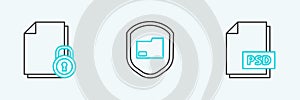 Set line PSD file document, Document and lock and folder protection icon. Vector
