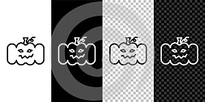 Set line Pumpkin icon isolated on black and white, transparent background. Happy Halloween party. Vector