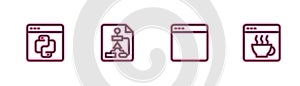 Set line Python programming language, Browser window, Flowchart and Software icon. Vector