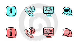 Set line Question and Answer, Information, Telephone 24 hours support and Speech bubble chat icon. Vector