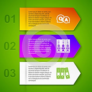 Set line Question and Answer, Office folders, and Bacteria. Business infographic template. Vector