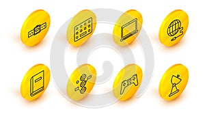 Set line Radar, Gamepad, DNA symbol, User manual, Social network, Laptop, Pills in blister pack and Smartwatch icon
