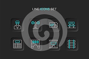 Set line Railway barrier, Ticket office to buy tickets, Bridge for train, Train station board, Waiting hall, traffic