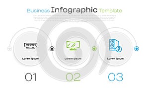 Set line RAM, random access memory, Computer monitor screen and Case of computer. Business infographic template. Vector