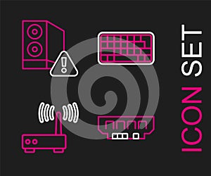 Set line RAM, random access memory, Router wi-fi signal, Keyboard and Case of computer icon. Vector