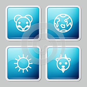 Set line Rat zodiac, Planet Earth, Sun and Aries icon. Vector