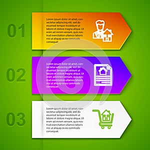Set line Realtor, House contract, Shopping cart with house and percant. Business infographic template. Vector