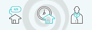 Set line Realtor, House with dollar and Time is money icon. Vector