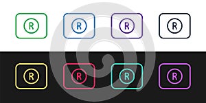 Set line Record button icon isolated on black and white background. Rec button. Vector