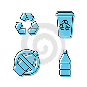 Set line Recycle bin with recycle icon, color, line, outline vector sign, linear style pictogram isolated on white. Symbol, logo