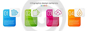 Set line Recycle bin with recycle, Eco fuel canister, Cloud with rain and Water energy. Business infographic template