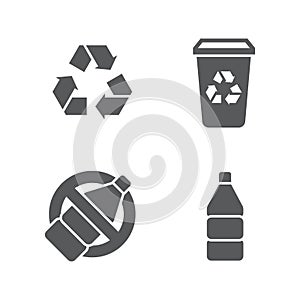 Set line Recycle bin with recycle icon, color, line, outline vector sign, linear style pictogram isolated on white. Symbol, logo