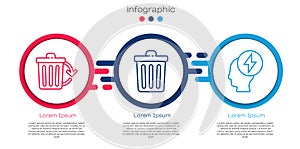 Set line Recycle bin with recycle, Trash can and Head and electric symbol. Business infographic template. Vector